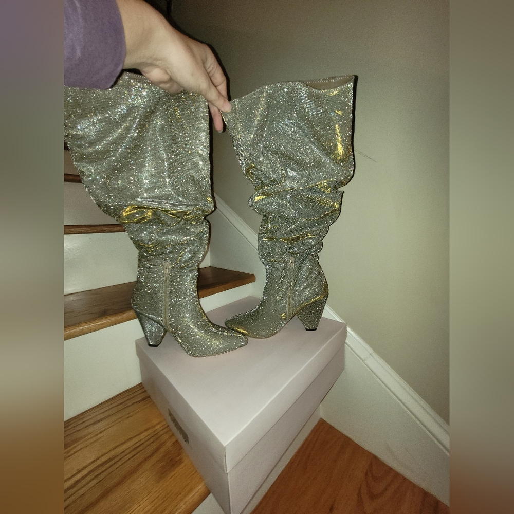 NEW Champagne Sparkle Knee High Boots